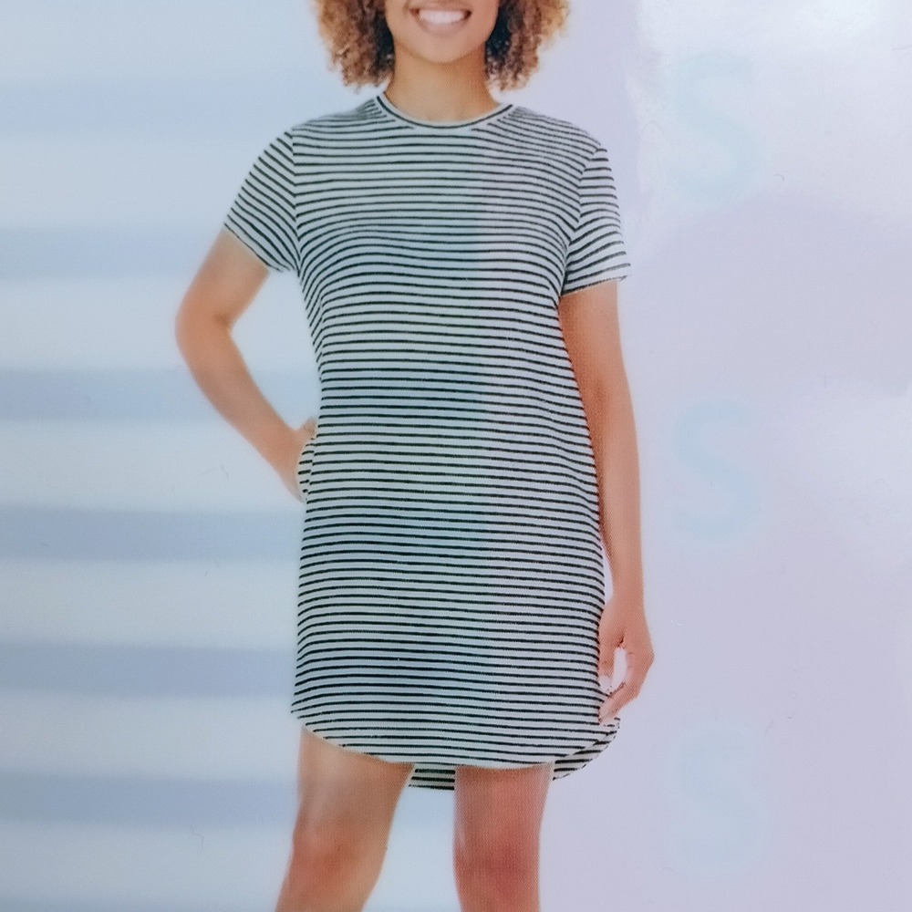 Member's Mark Sandwash Dress Womens S White Black NWT Striped Pockets Relaxed